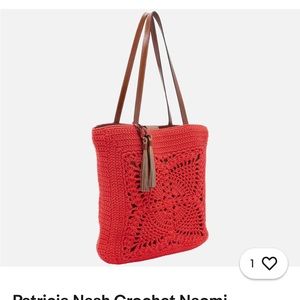 Patricia Nash Red and Brown Crochet Tote